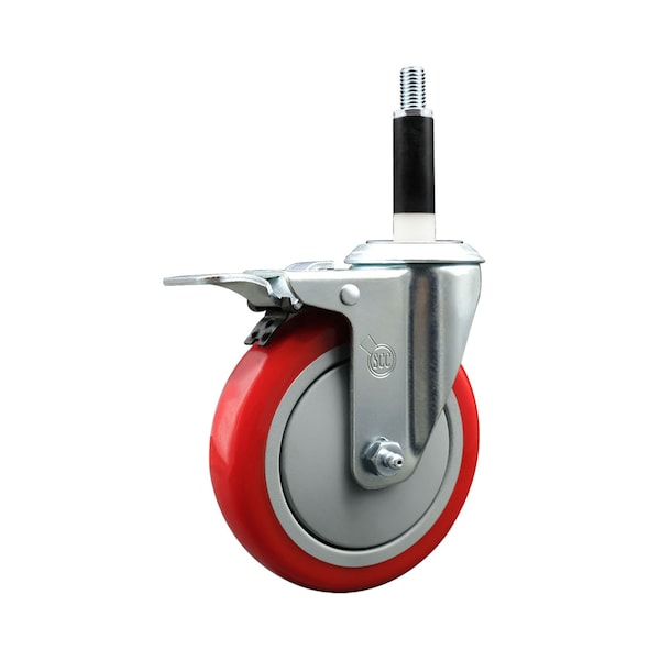 5'' SS Red Poly Swivel 7/8'' Expanding Stem Caster Total Lock Brake